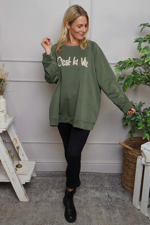 C'est La Vie Sweatshirt Khaki - Image 2