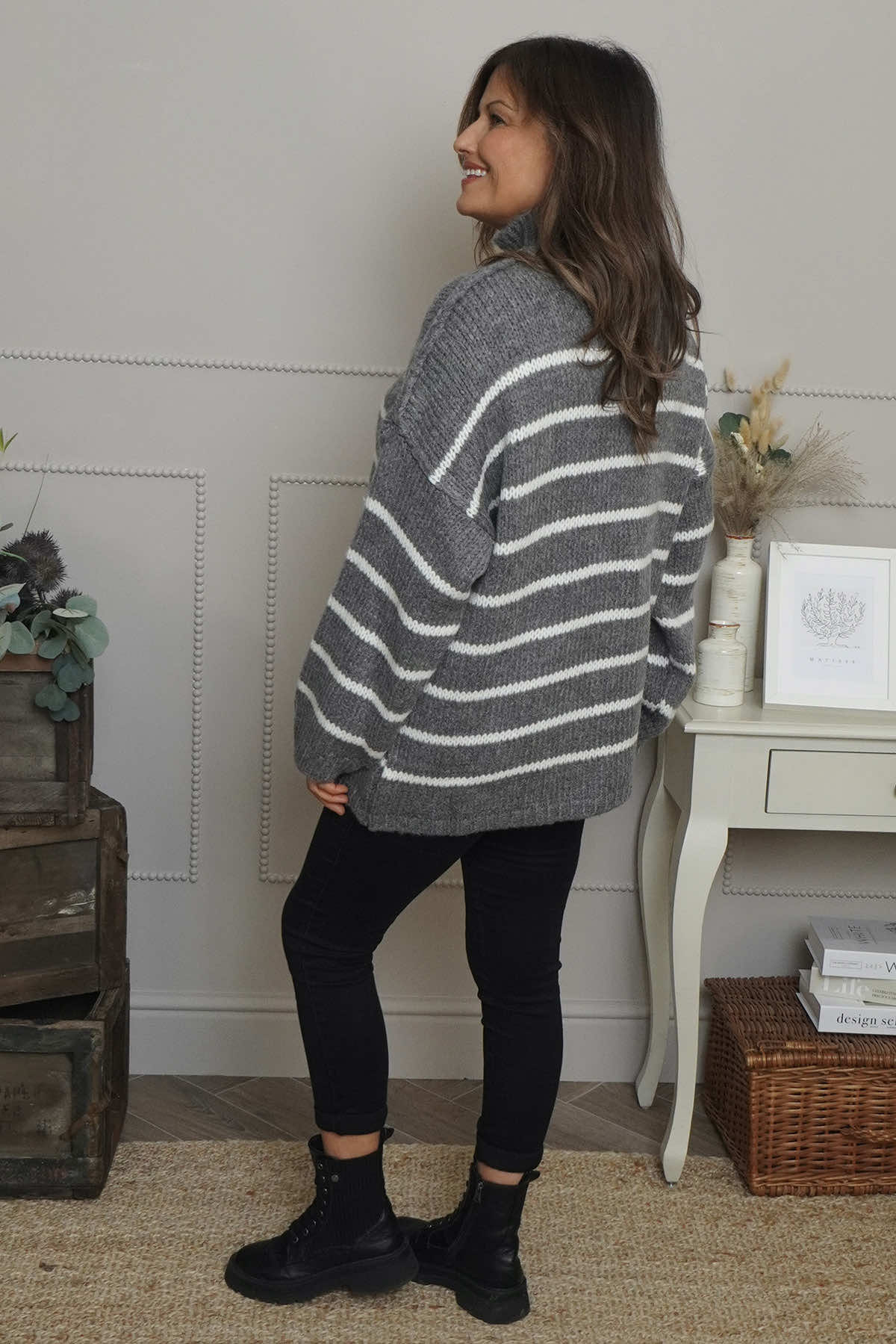 Joella Stripe Knitted Jumper Mid Grey