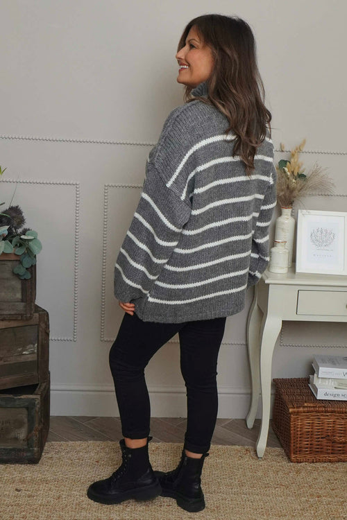 Joella Stripe Knitted Jumper Mid Grey - Image 4