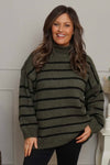 Joella Stripe Knitted Jumper Khaki