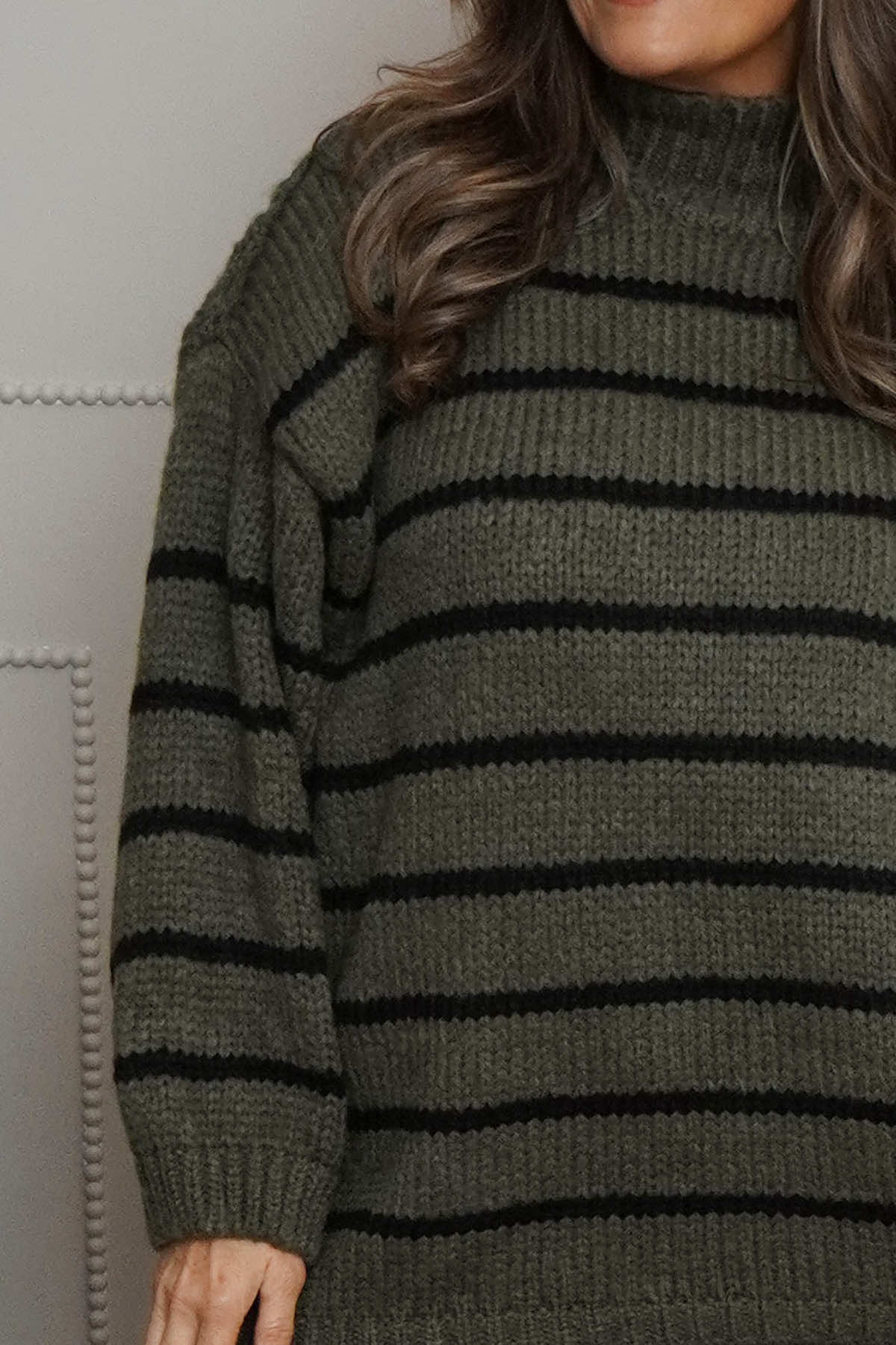 Joella Stripe Knitted Jumper Khaki
