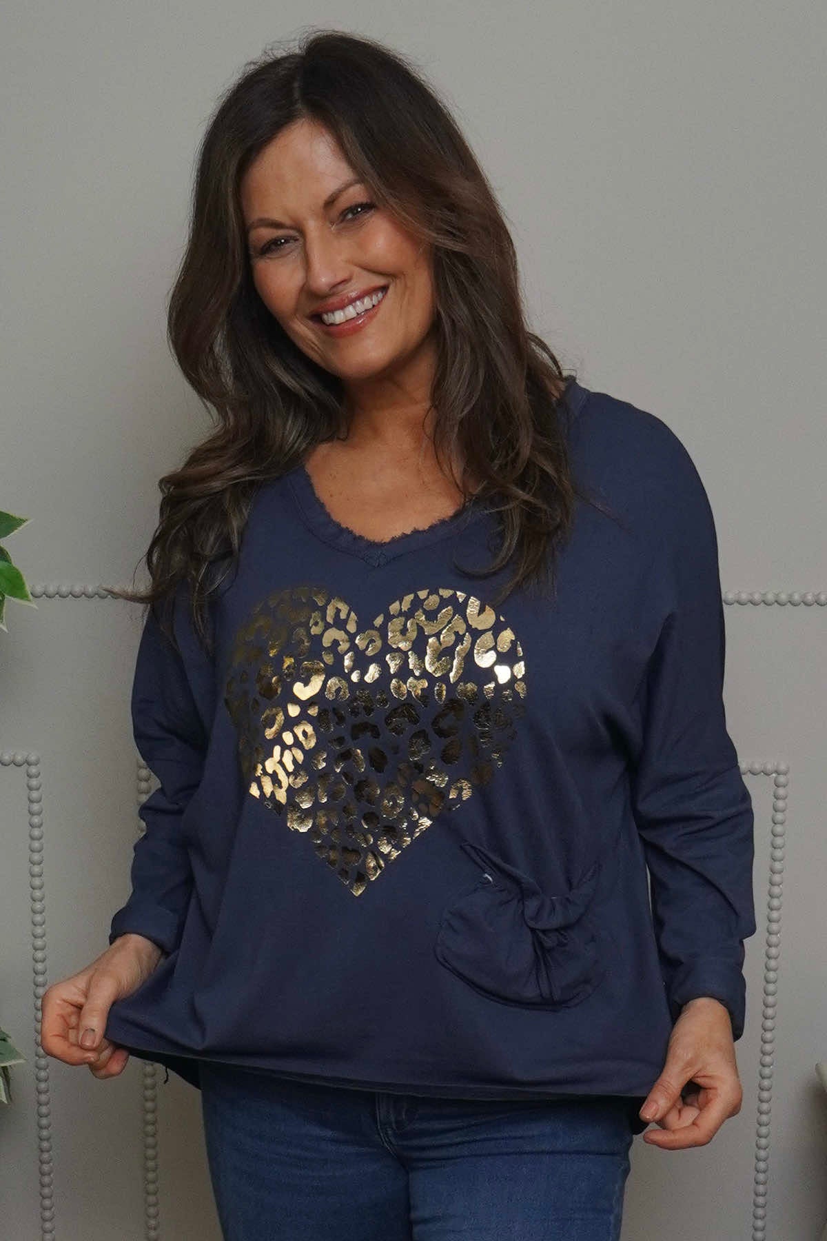 Cherie Heart Cotton Top Navy