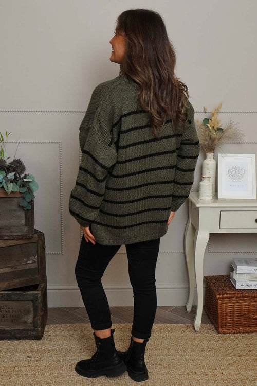Joella Stripe Knitted Jumper Khaki - Image 4