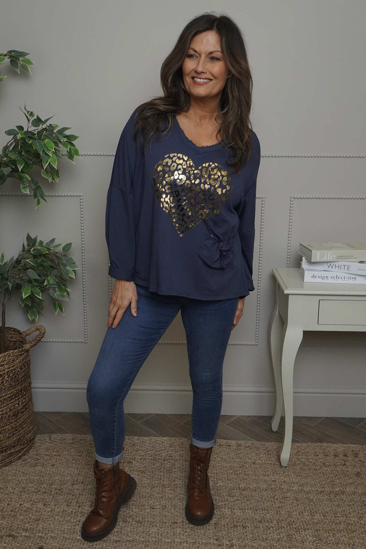 Cherie Heart Cotton Top Navy