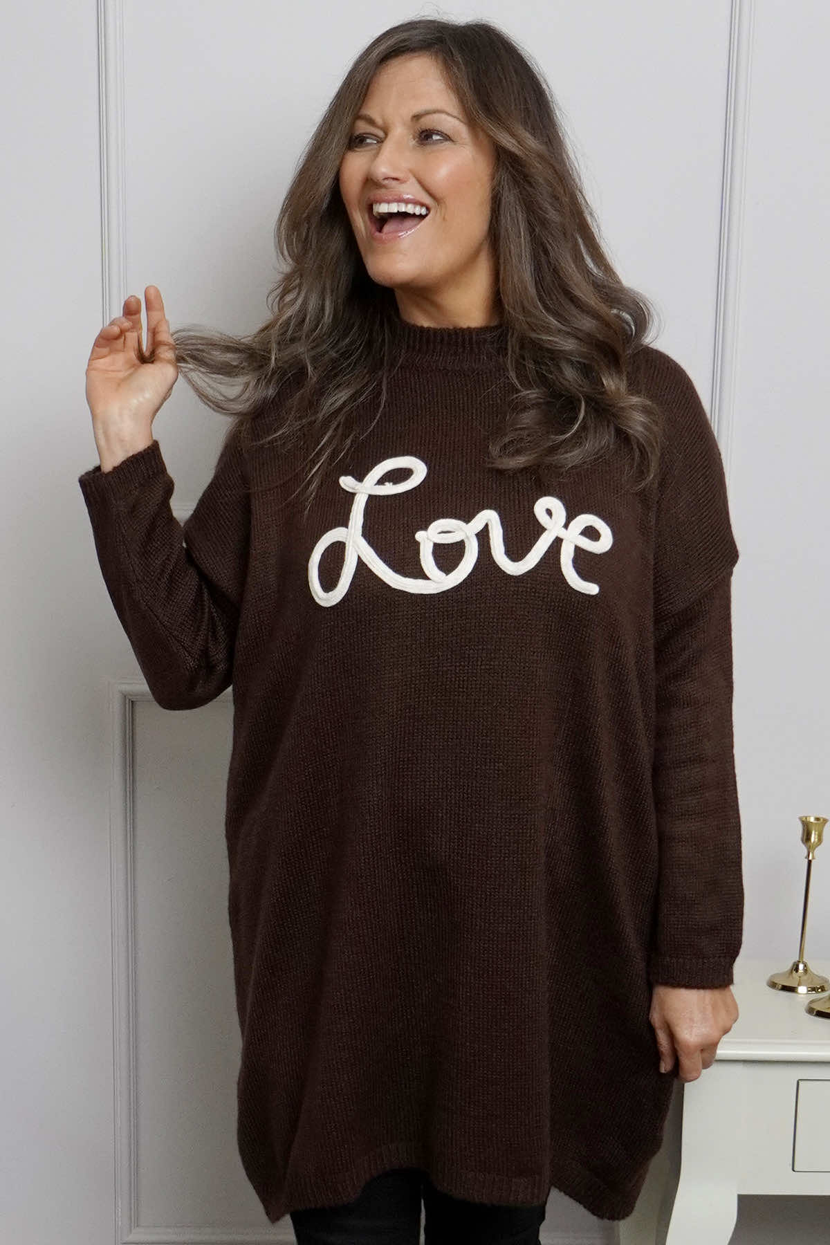 Love Knitted Jumper Dress Cocoa