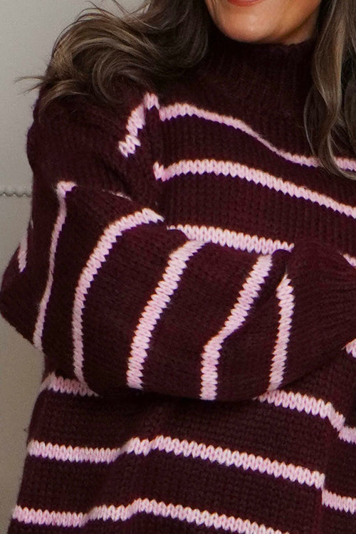 Joella Stripe Knitted Jumper Wine - Image 3