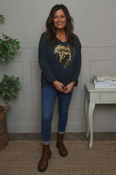 Cherie Heart Cotton Top Charcoal