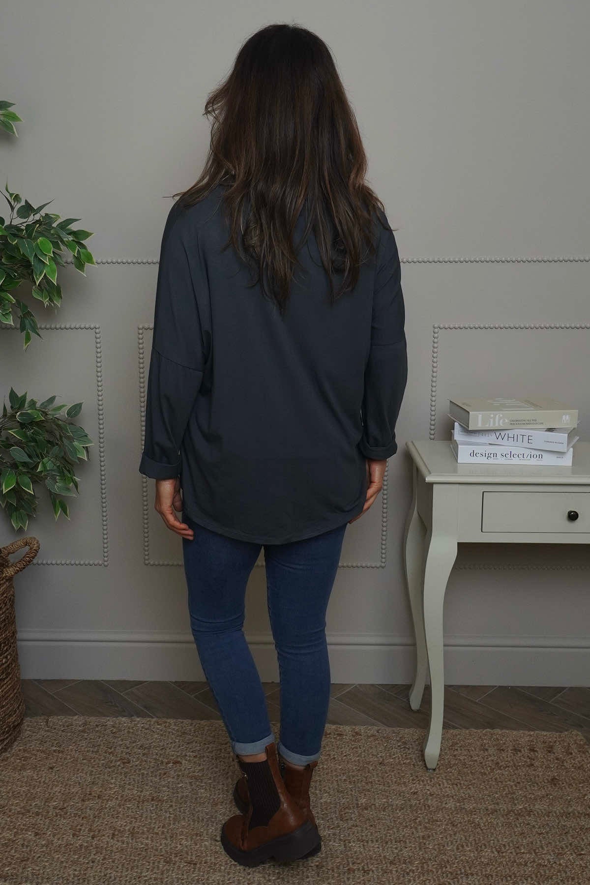 Cherie Heart Cotton Top Charcoal