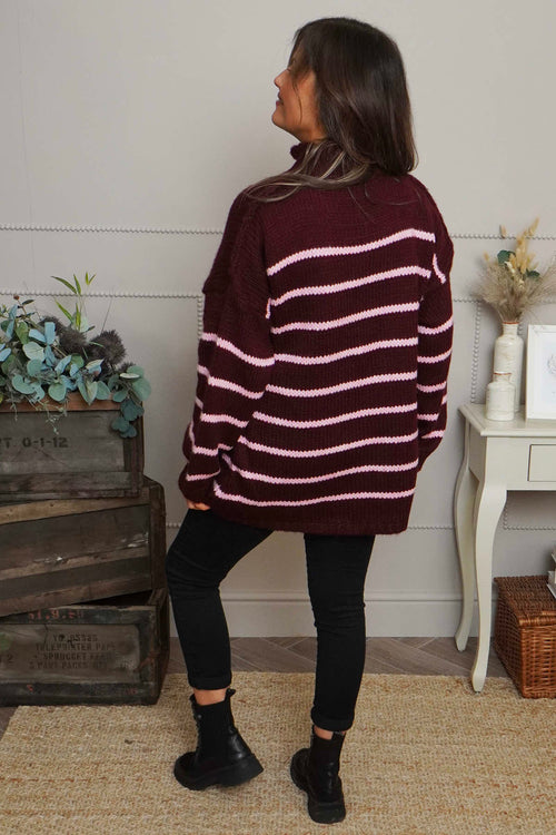 Joella Stripe Knitted Jumper Wine - Image 4