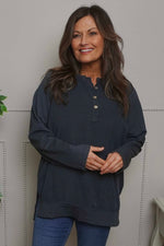 Nyree Button Cotton Top Charcoal Charcoal - Nyree Button Cotton Top Charcoal