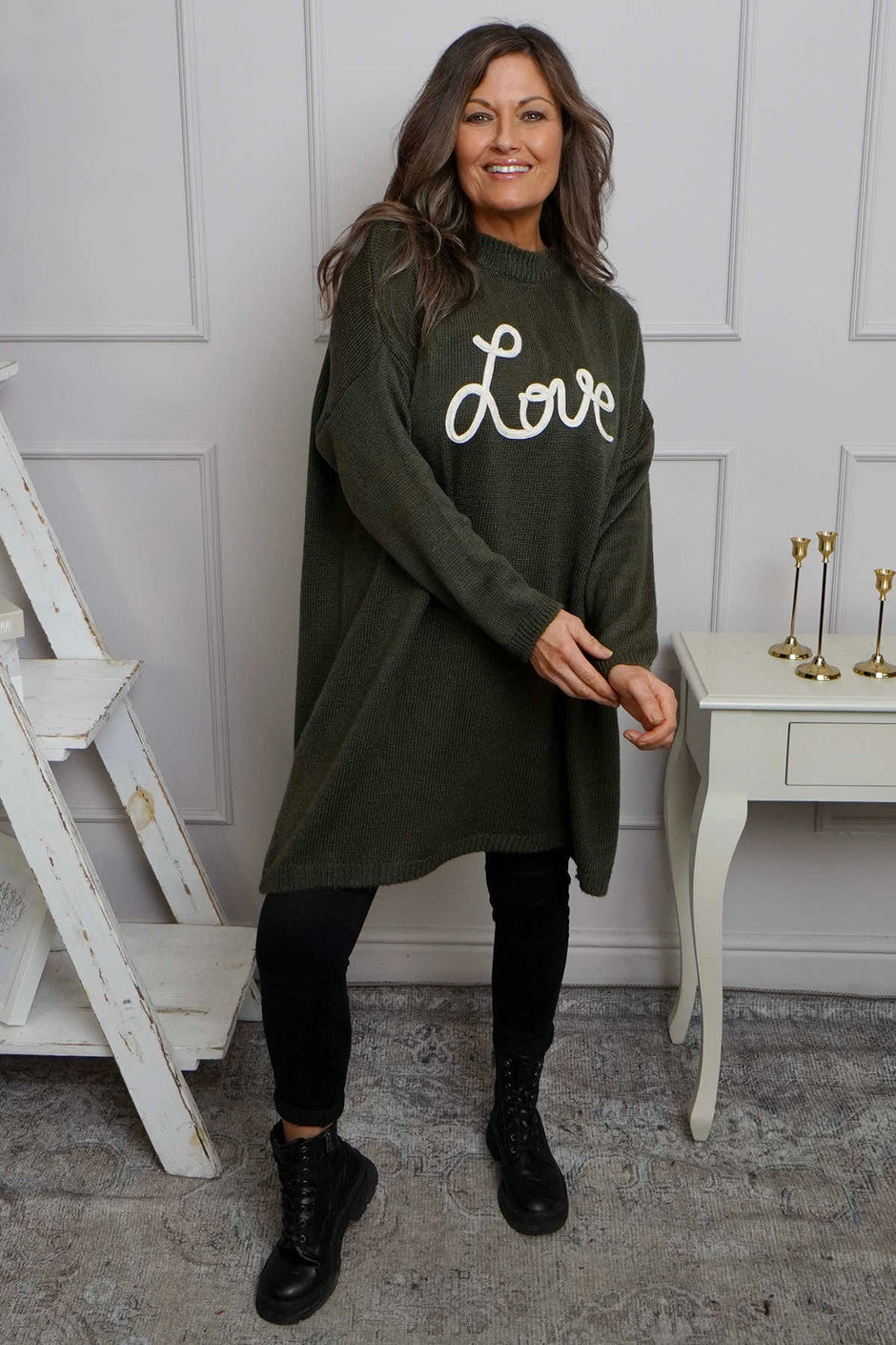 Love Knitted Jumper Dress Khaki