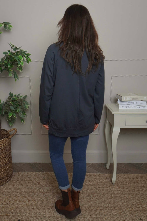 Nyree Button Cotton Top Charcoal - Image 4