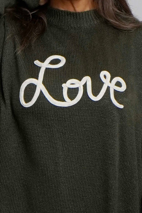 Love Knitted Jumper Dress Khaki - Image 3