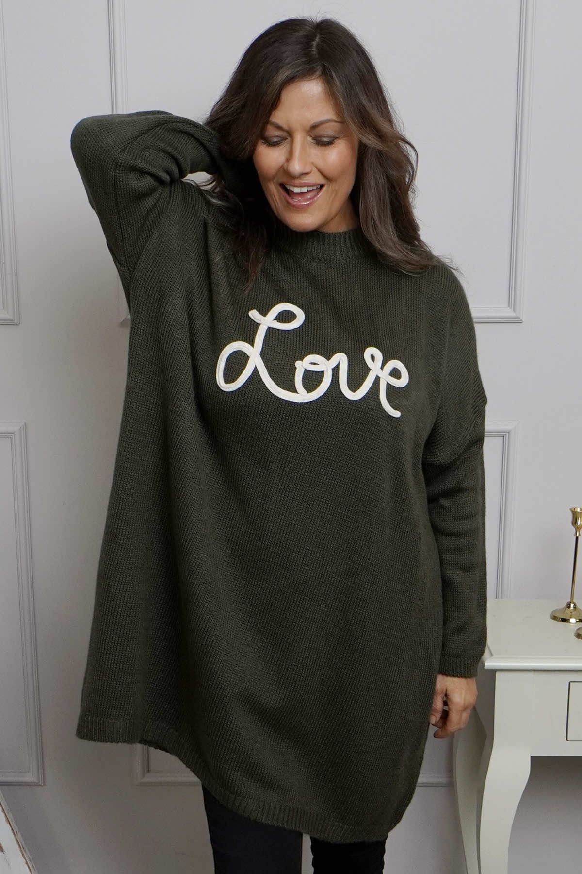 Love Knitted Jumper Dress Khaki