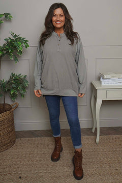 Nyree Button Cotton Top Mocha