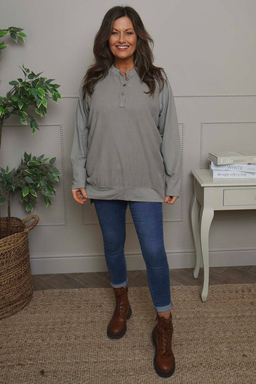 Nyree Button Cotton Top Mocha - Image 1