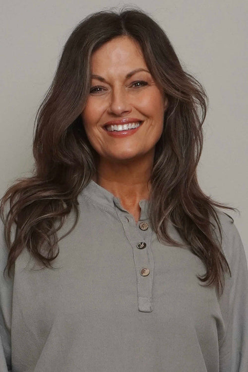 Nyree Button Cotton Top Mocha - Image 3