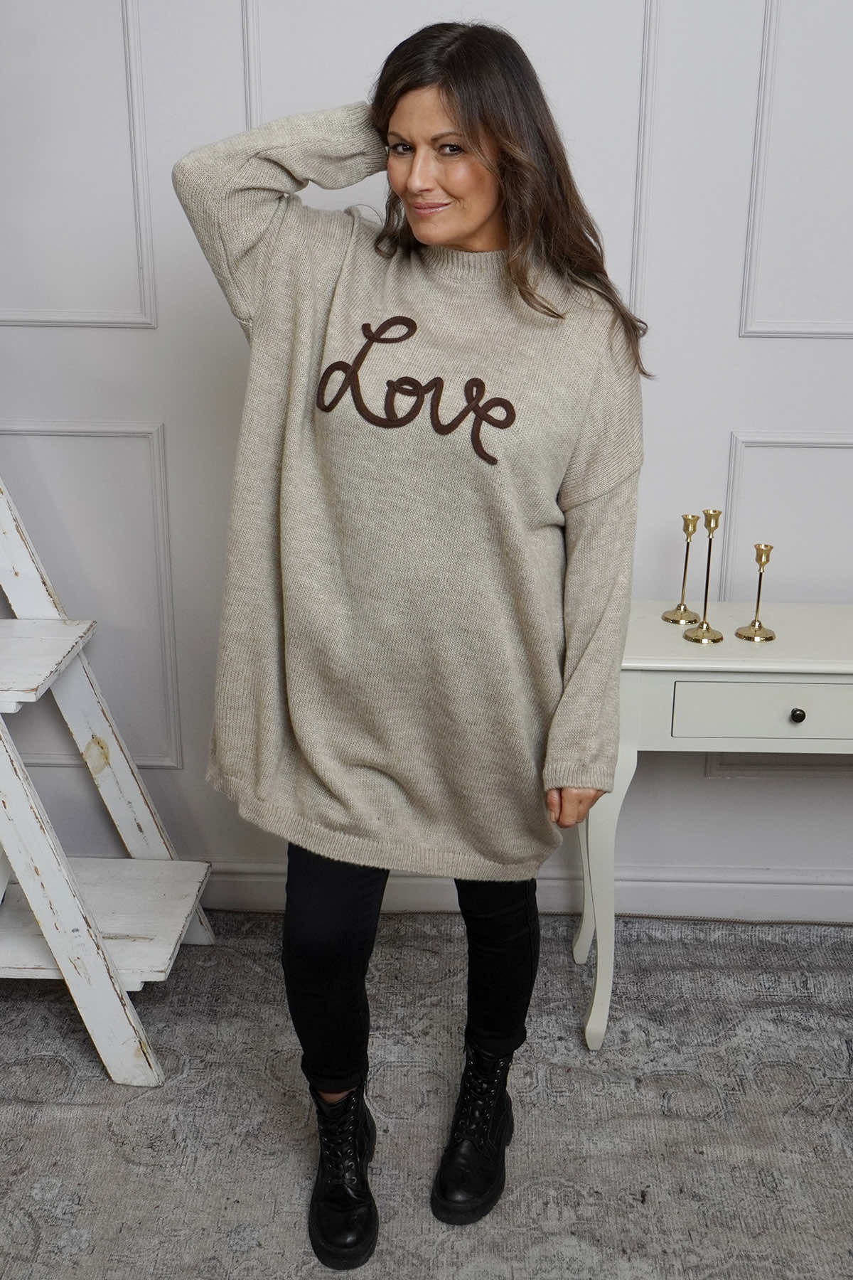 Love Knitted Jumper Dress Mocha