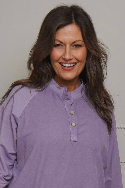 Nyree Button Cotton Top Purple - Image 3