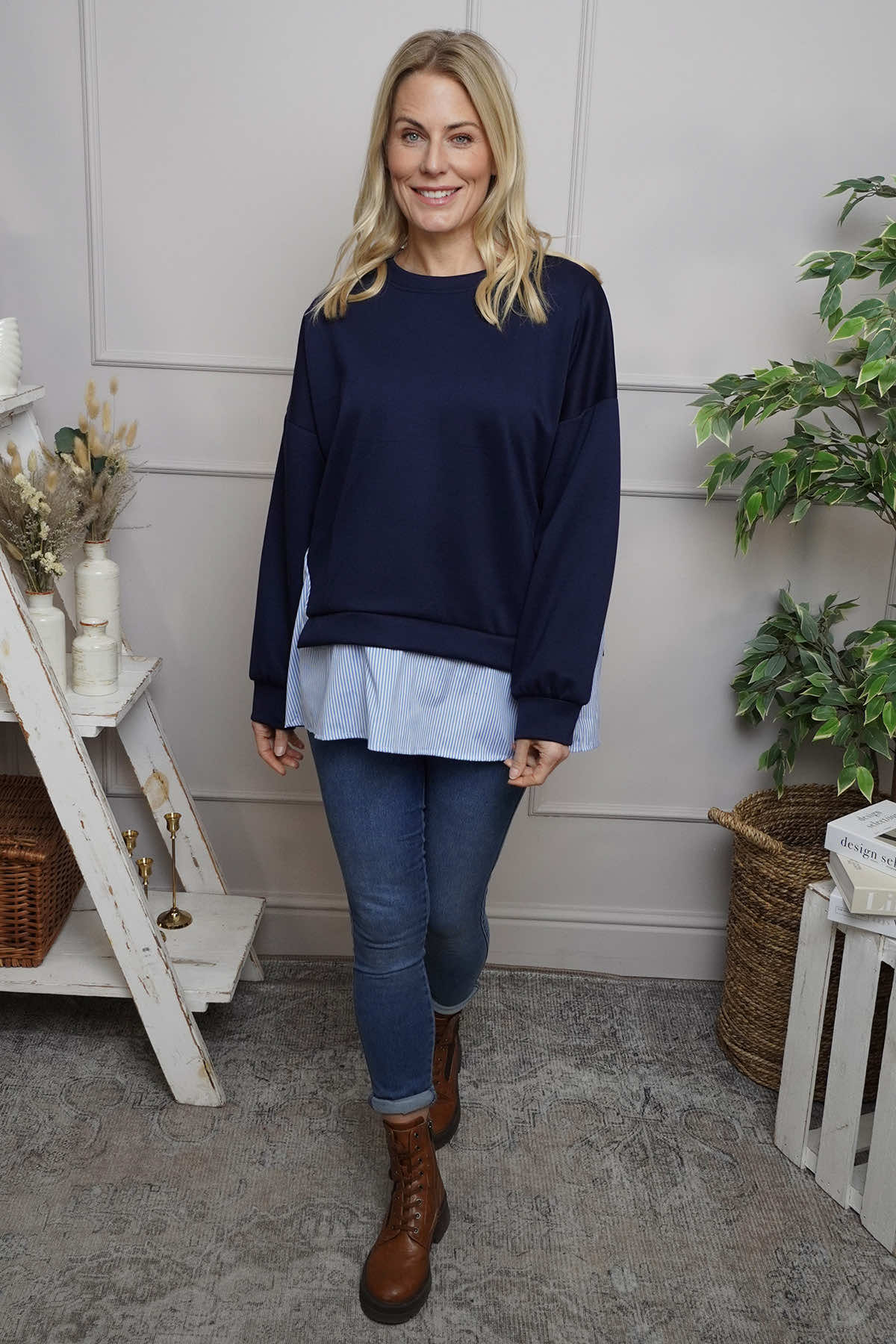 Gail Layer Detail Top Navy