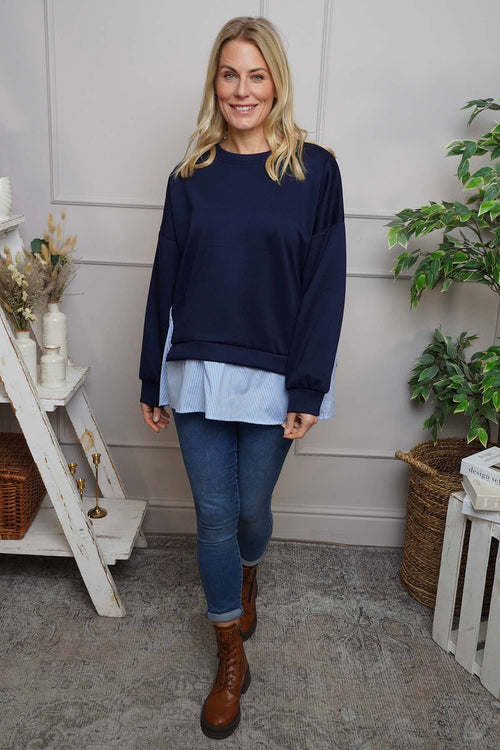 Gail Layer Detail Top Navy - Image 2