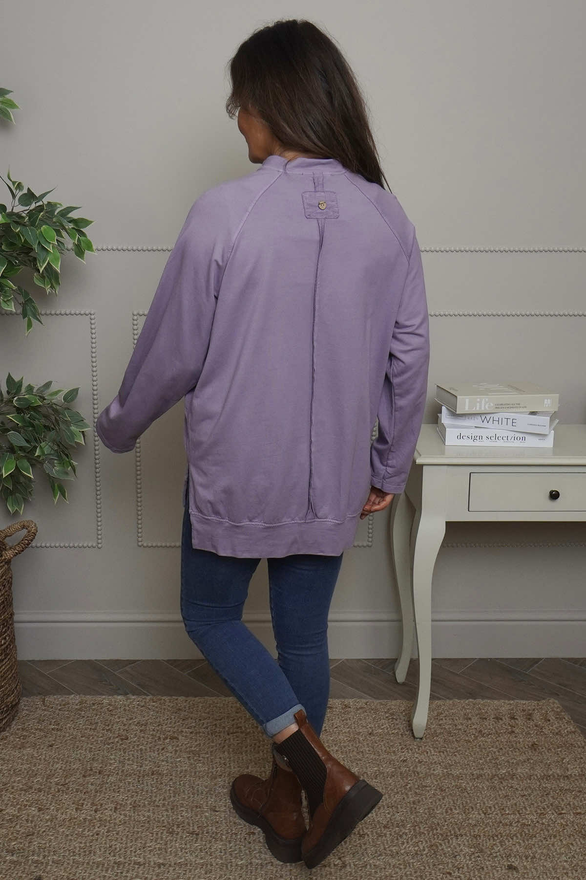 Nyree Button Cotton Top Purple