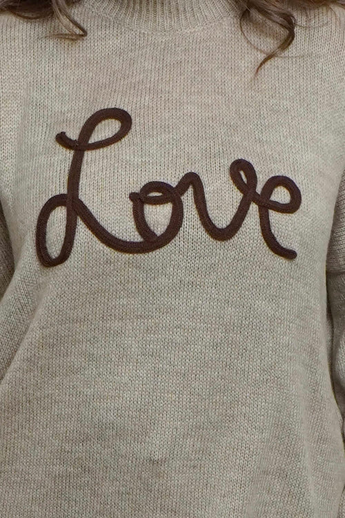 Love Knitted Jumper Dress Mocha - Image 3