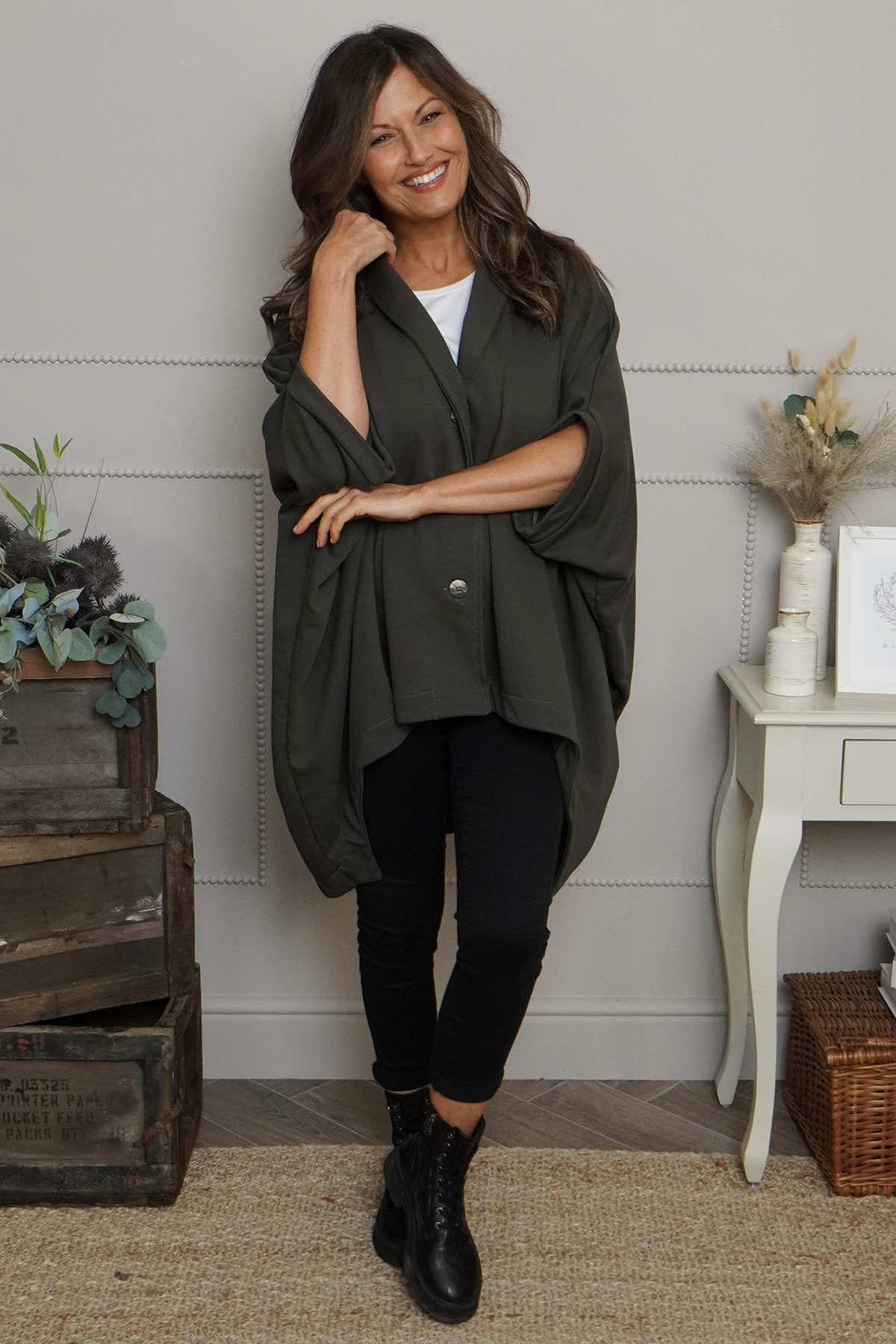 Carleen Batwing Cotton Jacket Khaki