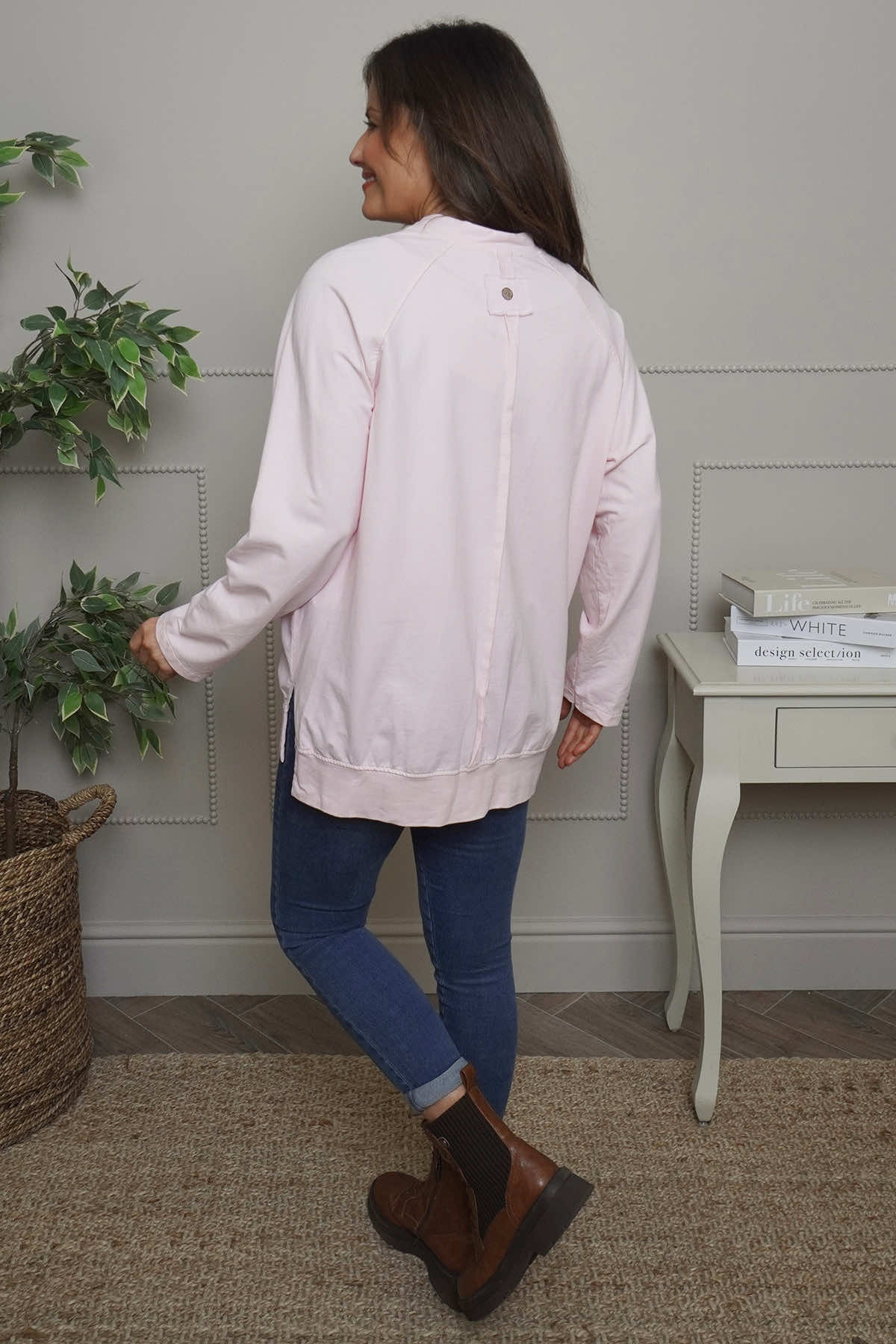 Nyree Button Cotton Top Pink