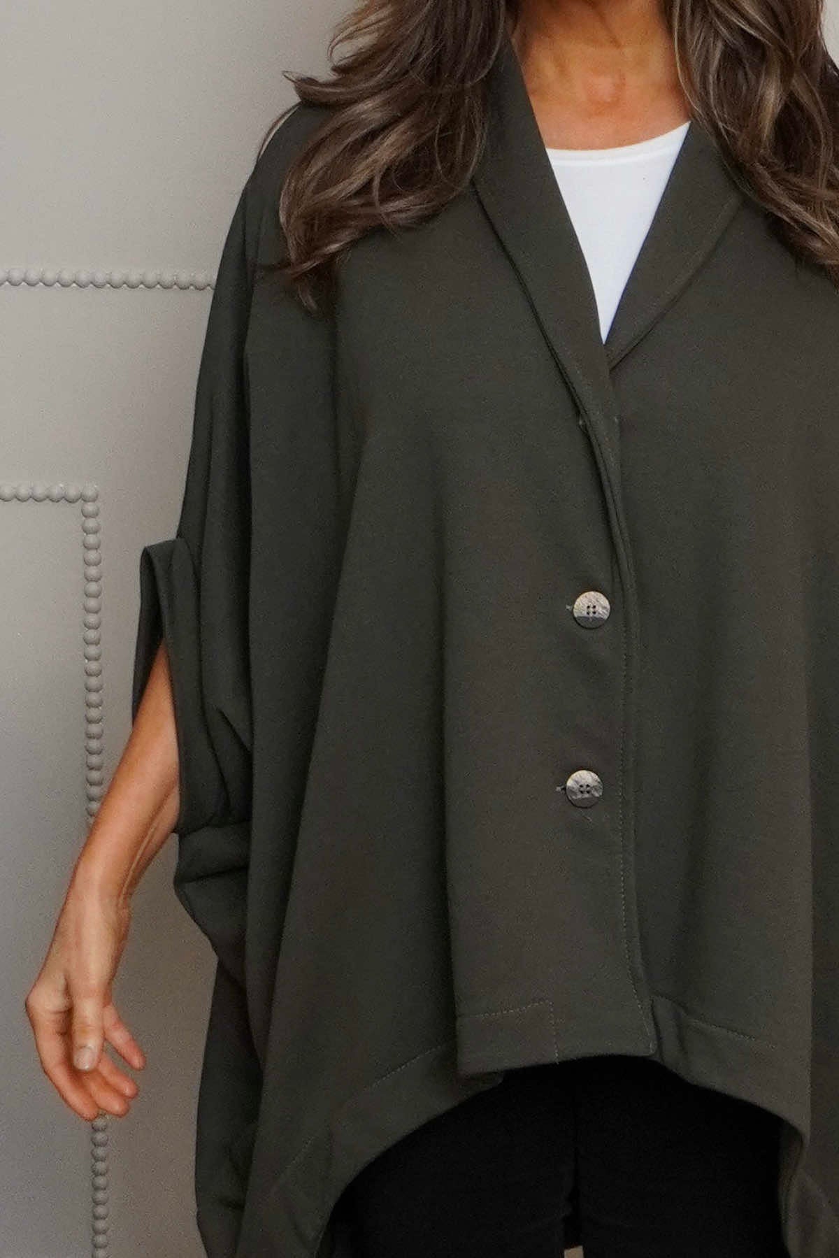 Carleen Batwing Cotton Jacket Khaki