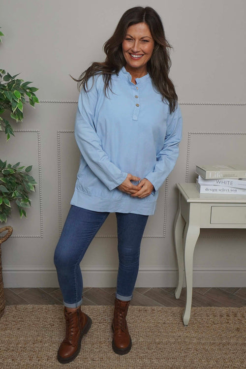 Nyree Button Cotton Top Light Blue - Image 2