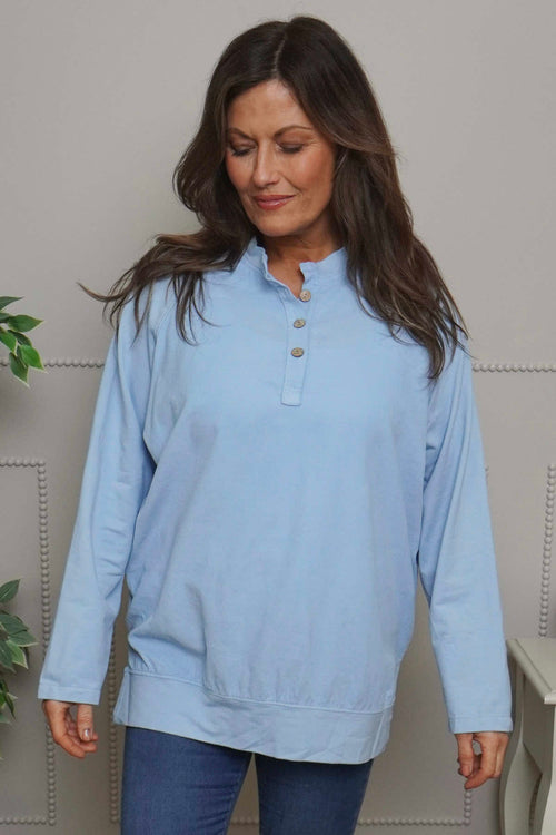 Nyree Button Cotton Top Light Blue - Image 1