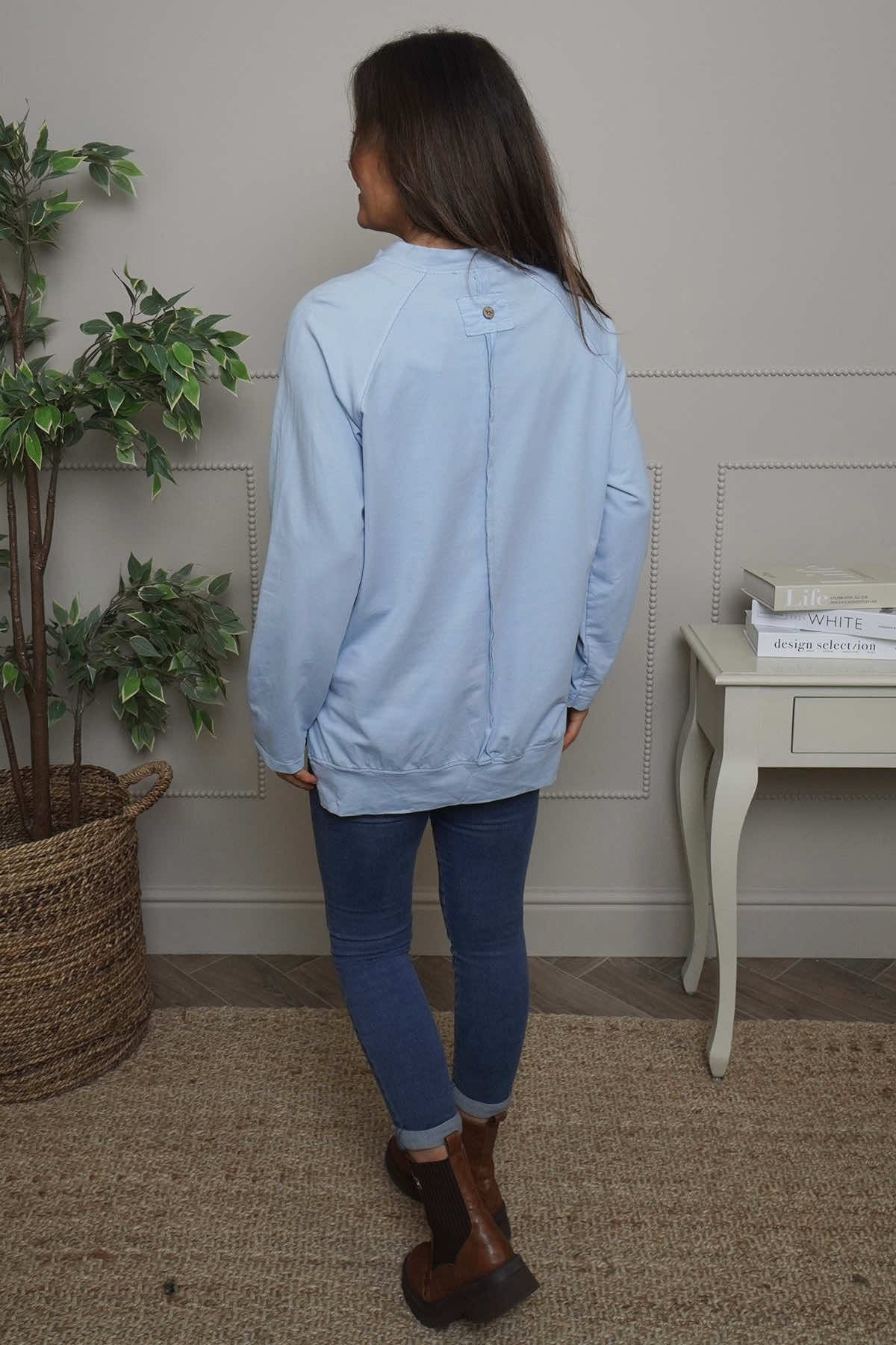 Nyree Button Cotton Top Light Blue