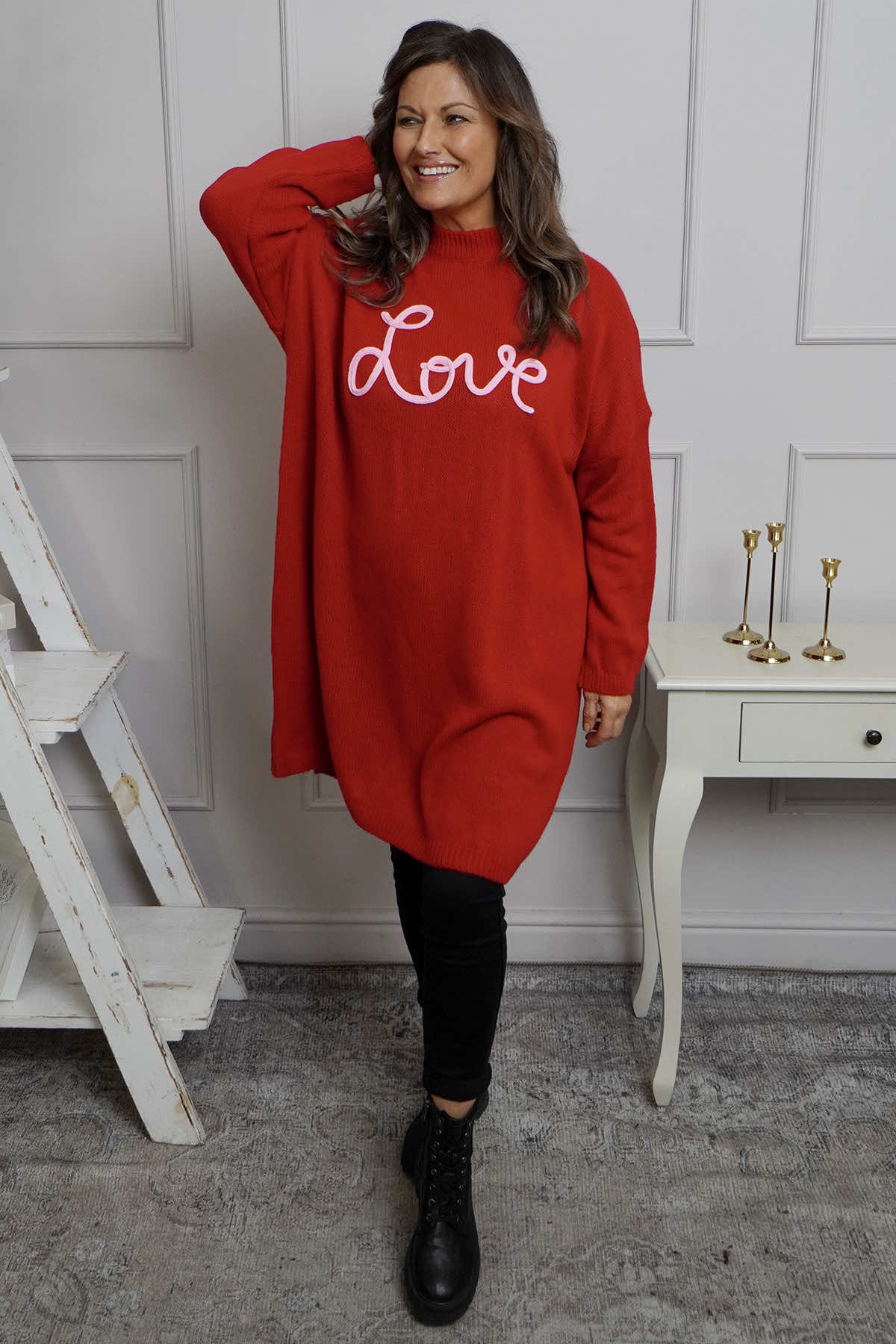 Love Knitted Jumper Dress Red