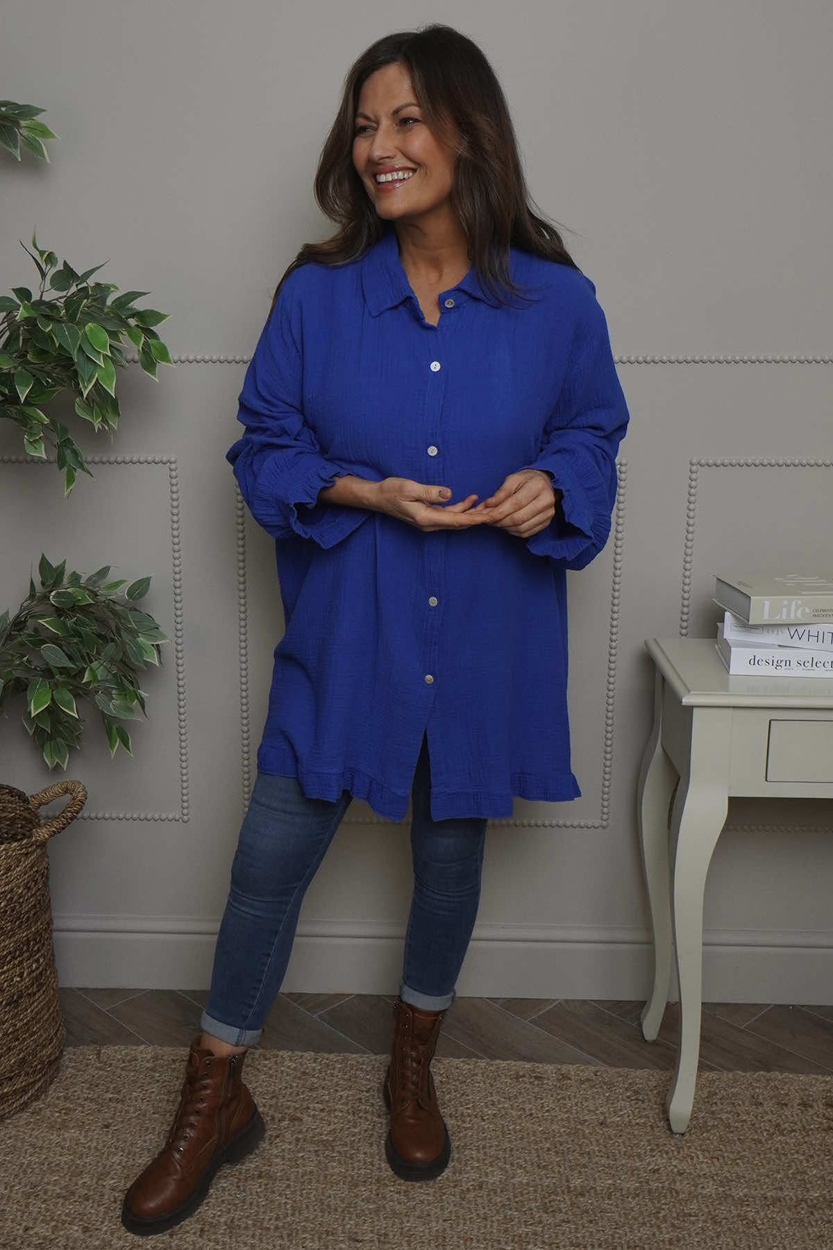 Krista Crinkle Cotton Shirt Cobalt