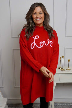 Love Knitted Jumper Dress Red