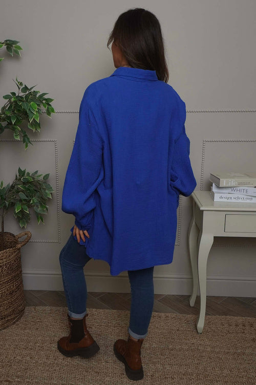 Krista Crinkle Cotton Shirt Cobalt - Image 4