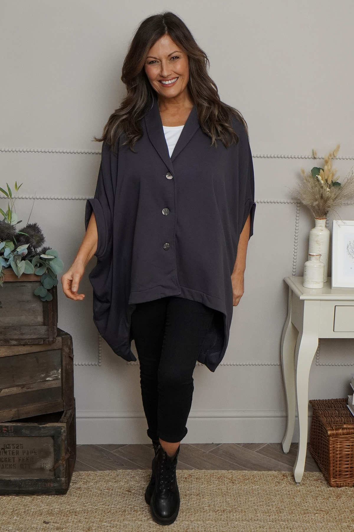 Carleen Batwing Cotton Jacket Charcoal