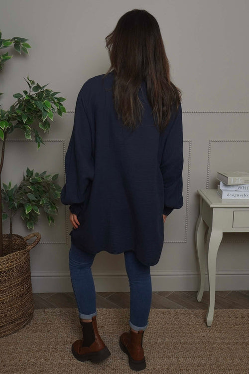 Krista Crinkle Cotton Shirt Navy - Image 4