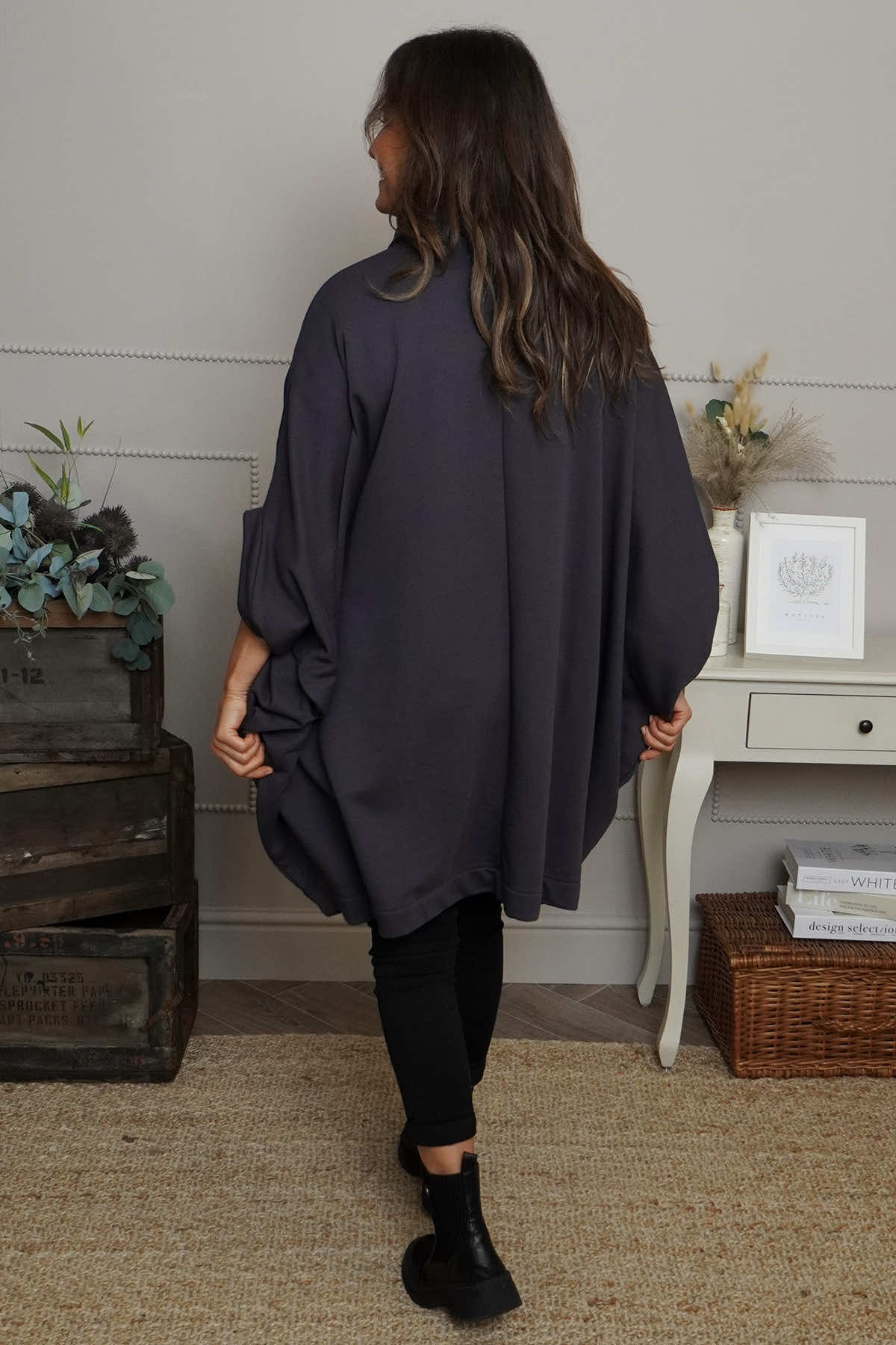 Carleen Batwing Cotton Jacket Charcoal
