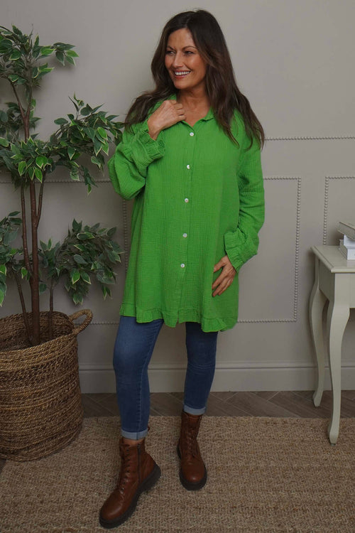 Krista Crinkle Cotton Shirt Green - Image 1