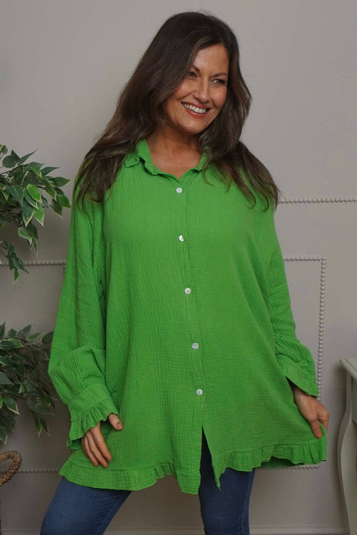 Krista Crinkle Cotton Shirt Green - Image 2