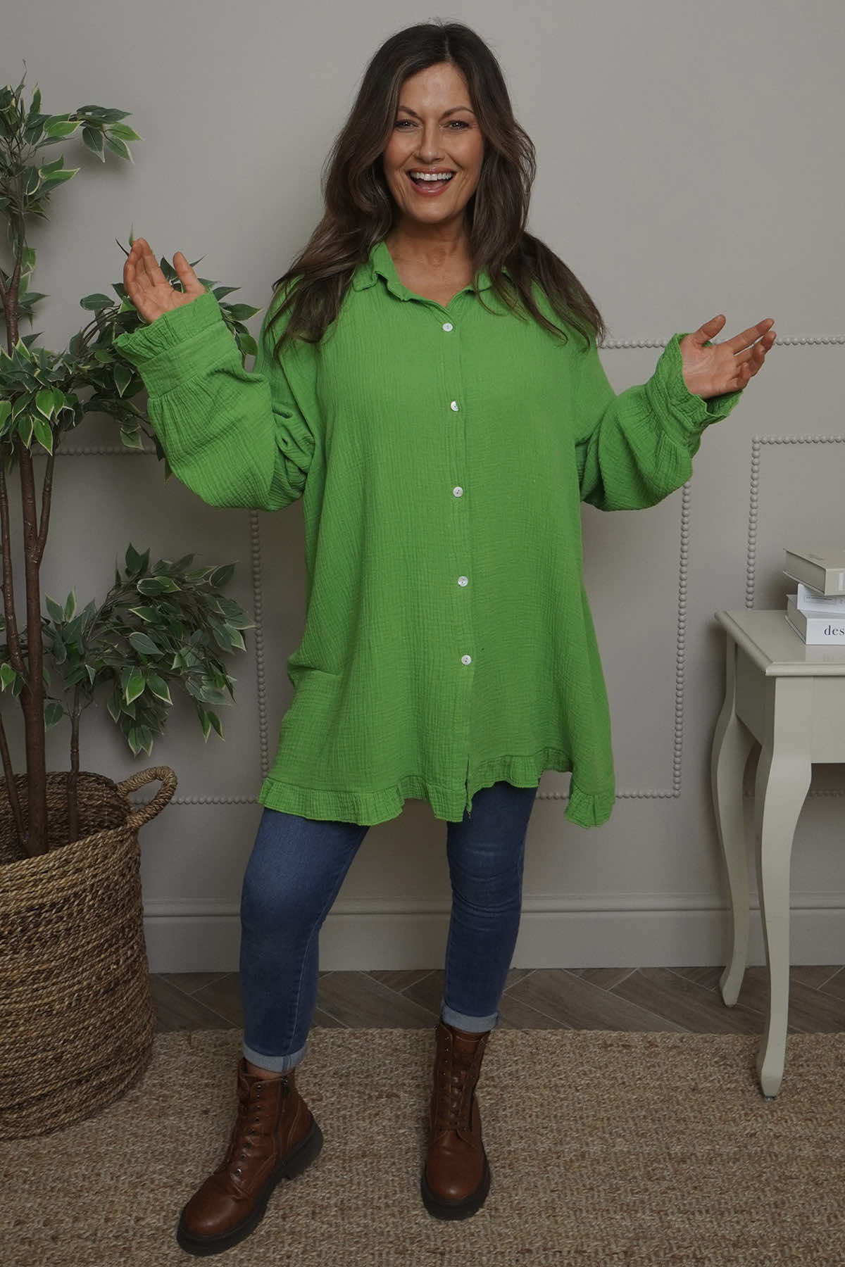 Krista Crinkle Cotton Shirt Green
