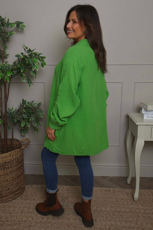 Krista Crinkle Cotton Shirt Green - Image 4