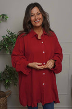 Krista Crinkle Cotton Shirt Red Red - Krista Crinkle Cotton Shirt Red