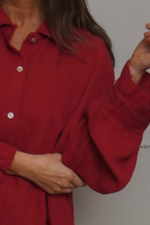 Krista Crinkle Cotton Shirt Red - Image 3