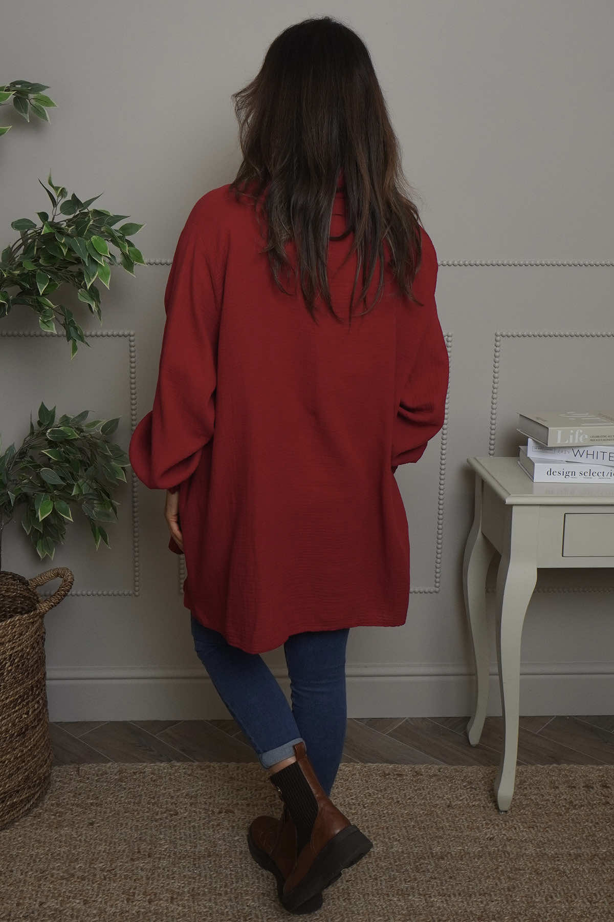 Krista Crinkle Cotton Shirt Red