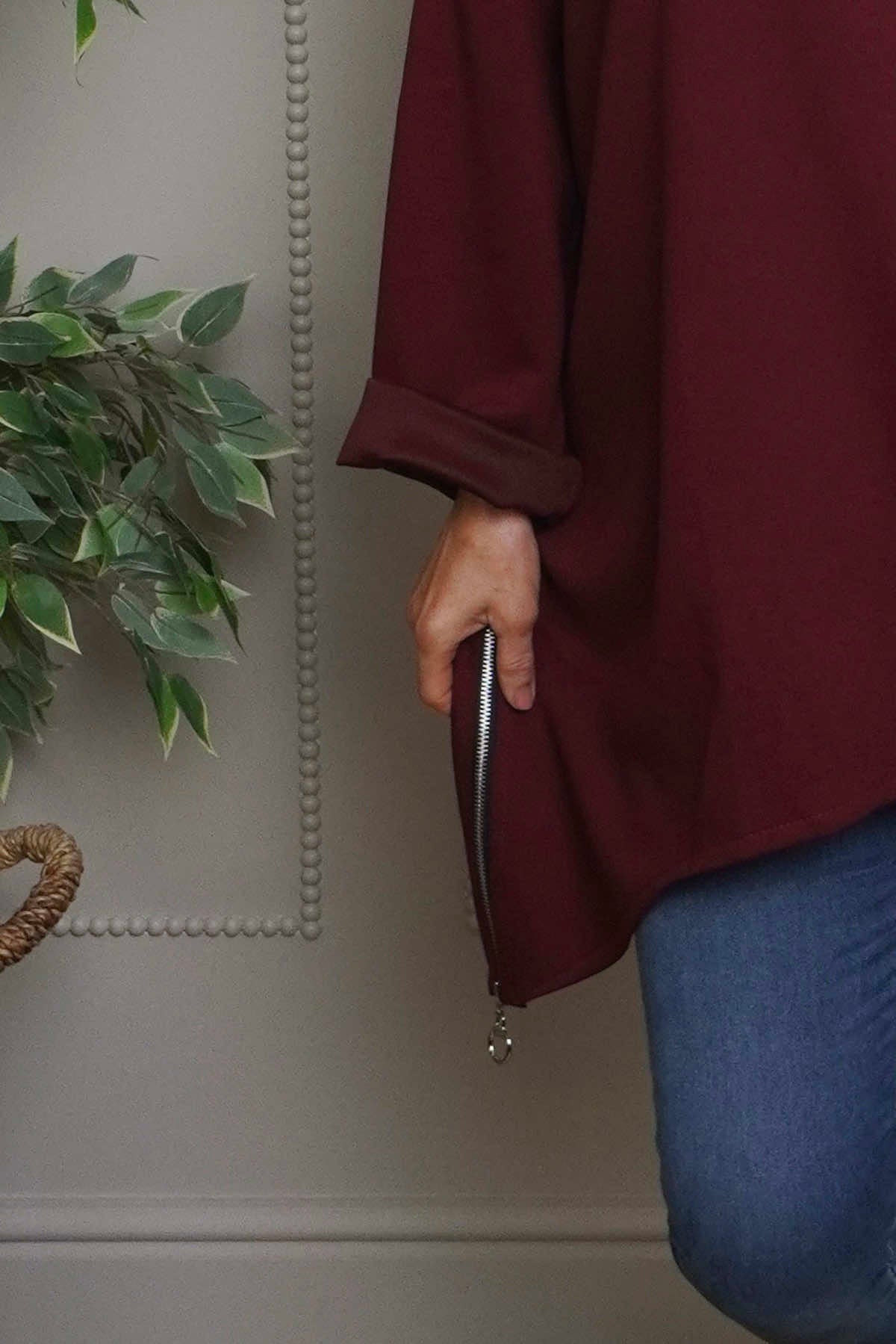 Lynne Zip Dipped Hem Top Wine