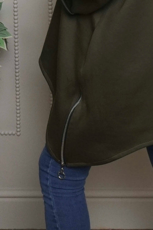 Lynne Zip Dipped Hem Top Khaki - Image 3