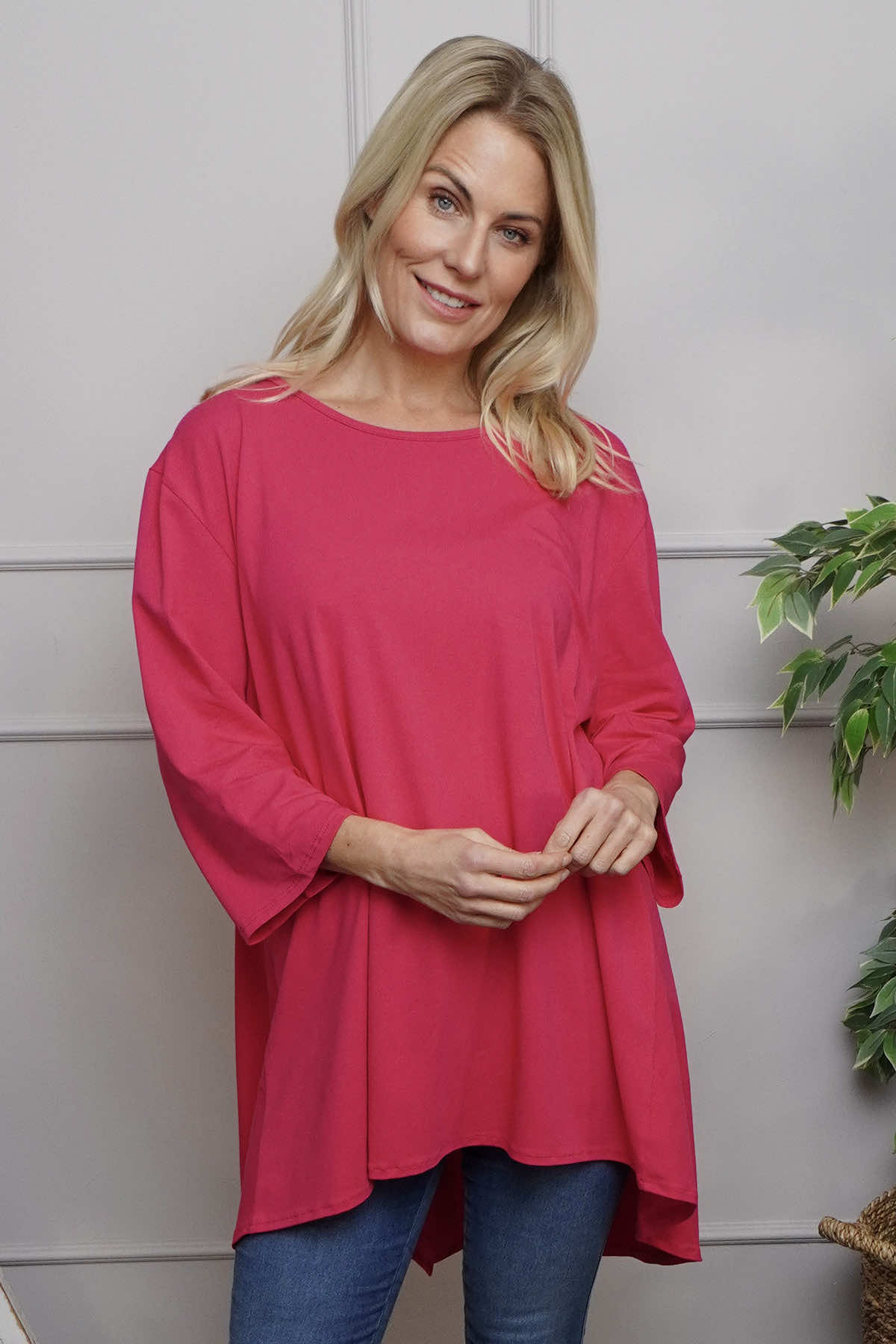 Lulu Button Back Cotton Top Fuchsia